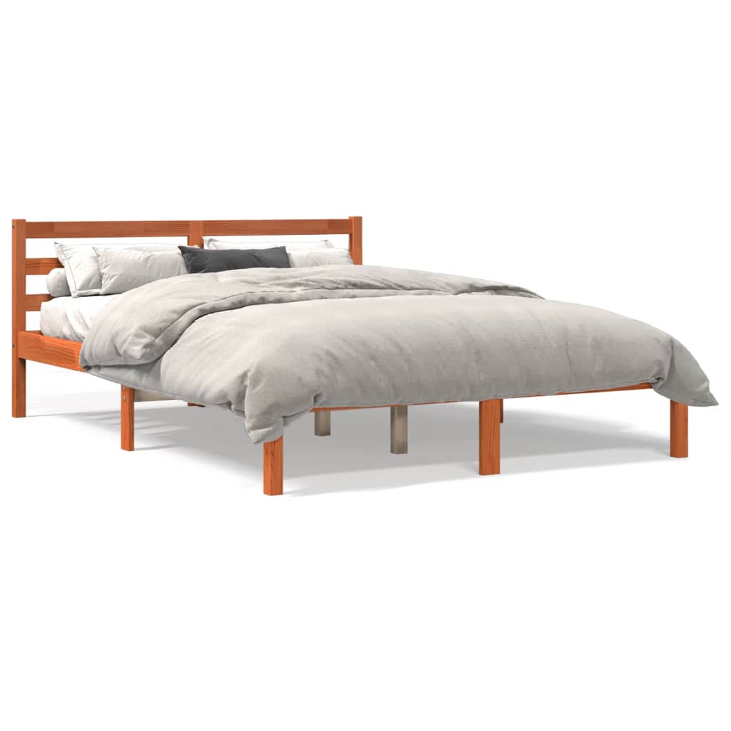 Bed Frame without Mattress Wax Brown 135x190 cm Double Solid Wood Pine