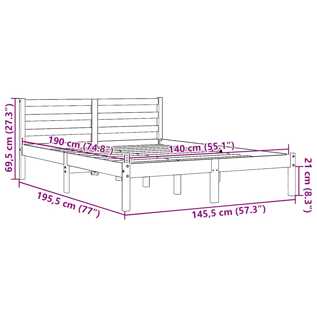 Bed Frame without Mattress Wax Brown 140x190 cm Solid Wood Pine