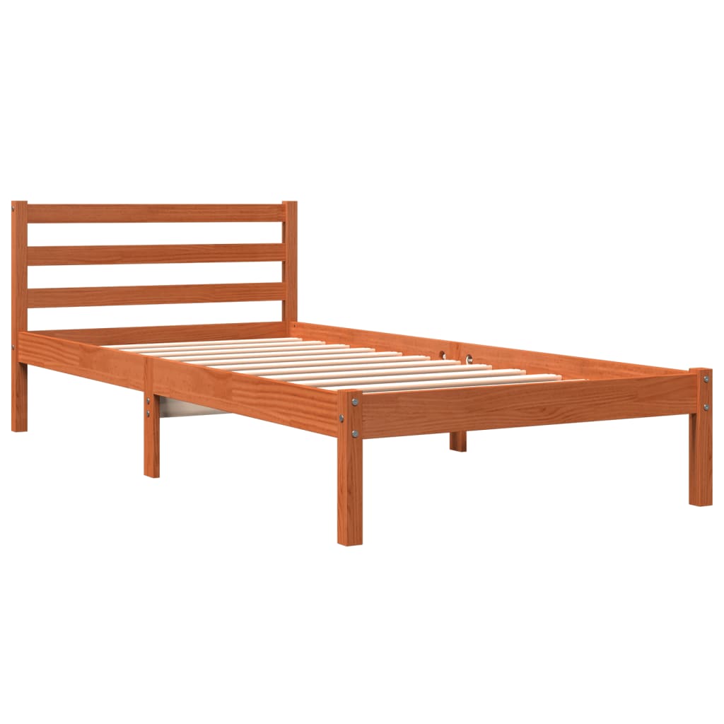 Bed Frame without Mattress Wax Brown 90x200 cm Solid Wood Pine