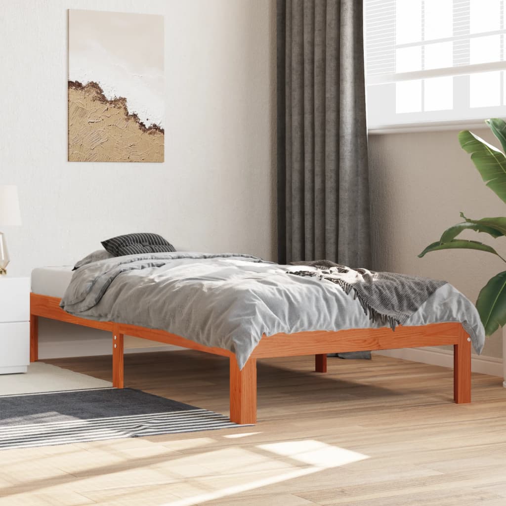 Bed Frame without Mattress Wax Brown 90x190 cm Single Solid Wood Pine