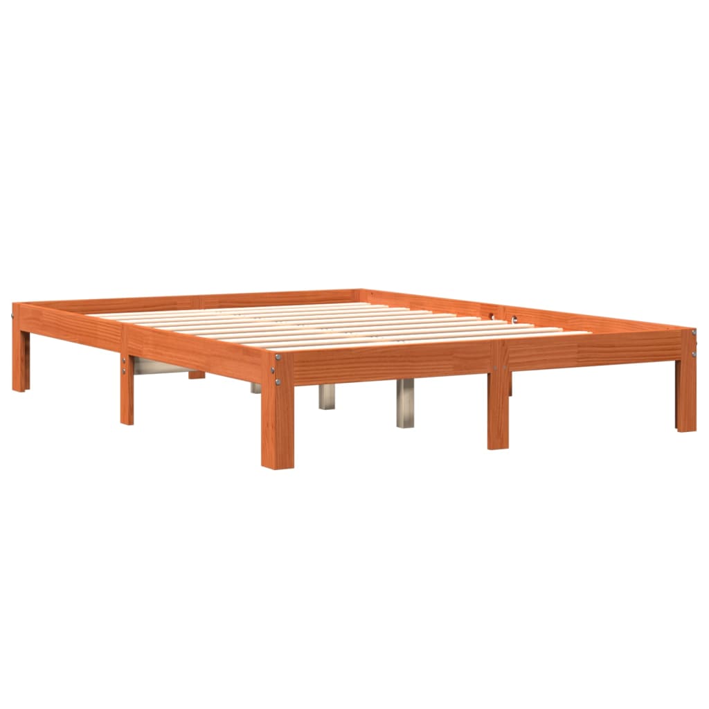 Bed Frame without Mattress Wax Brown 135x190 cm Double Solid Wood Pine