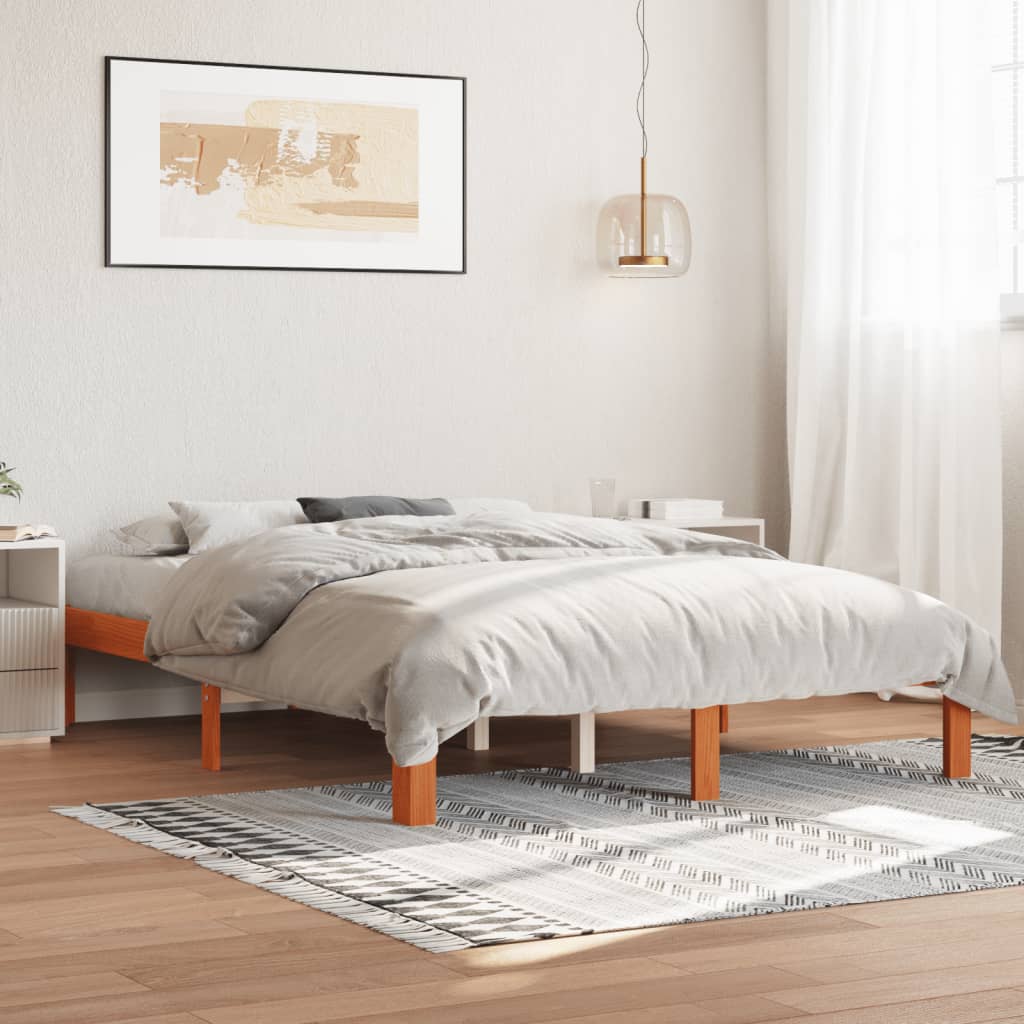 Bed Frame without Mattress Wax Brown 140x190 cm Solid Wood Pine