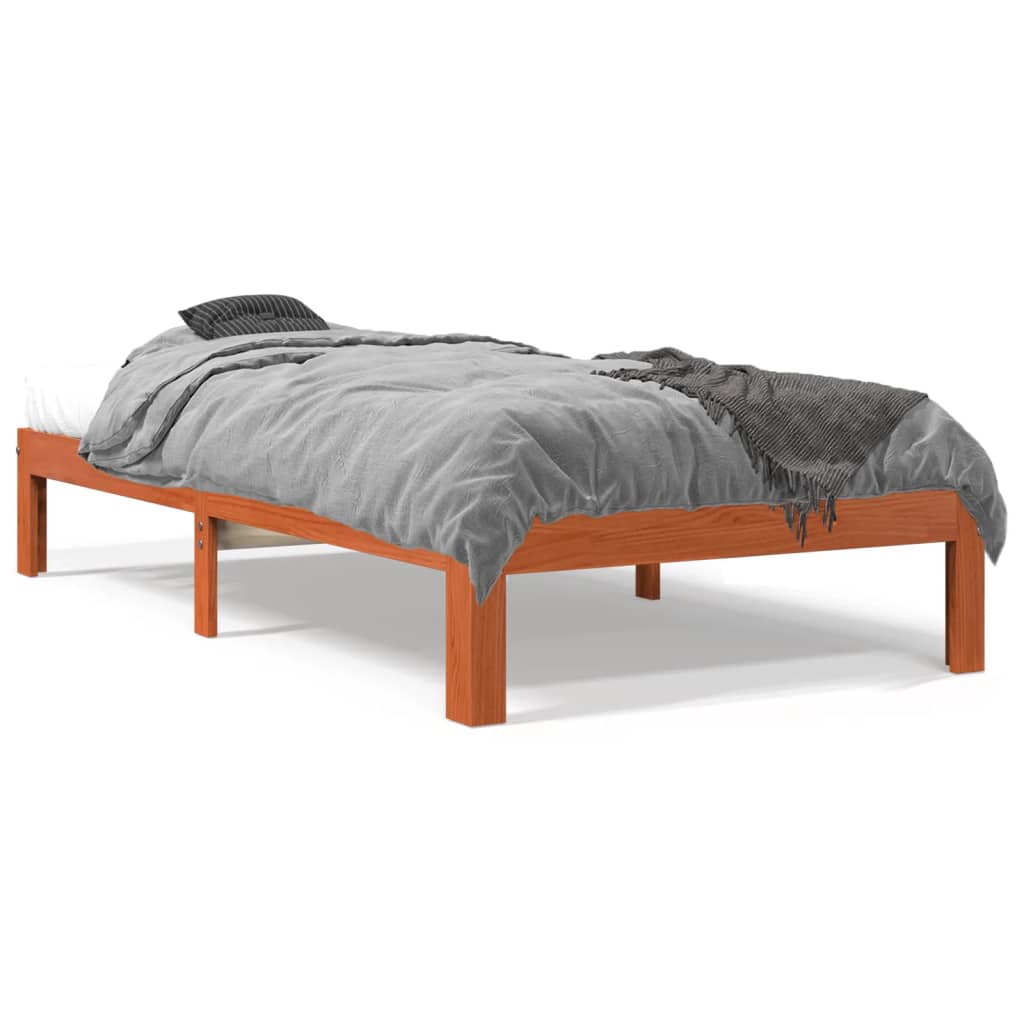Bed Frame without Mattress Wax Brown 90x200 cm Solid Wood Pine