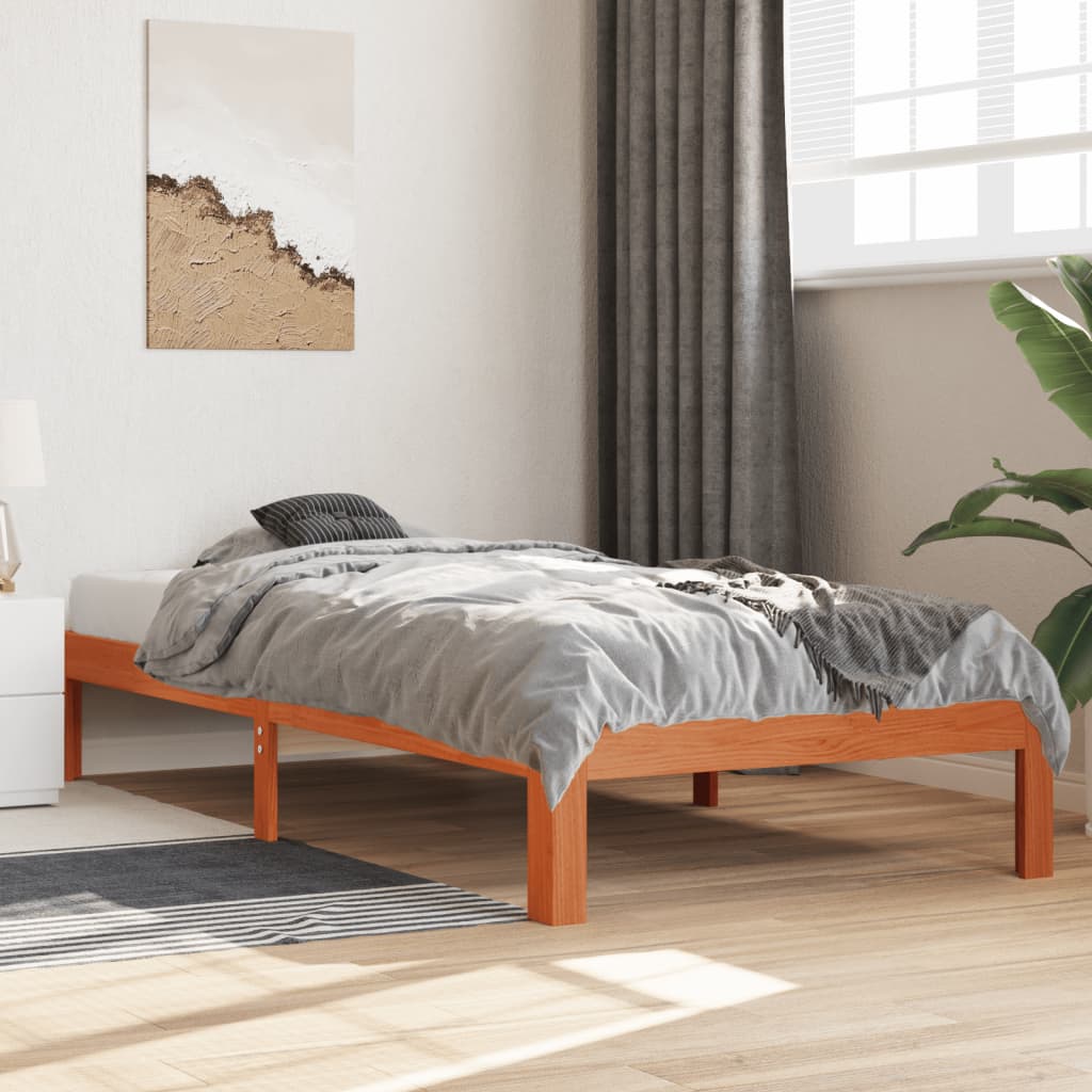 Bed Frame without Mattress Wax Brown 100x200 cm Solid Wood Pine