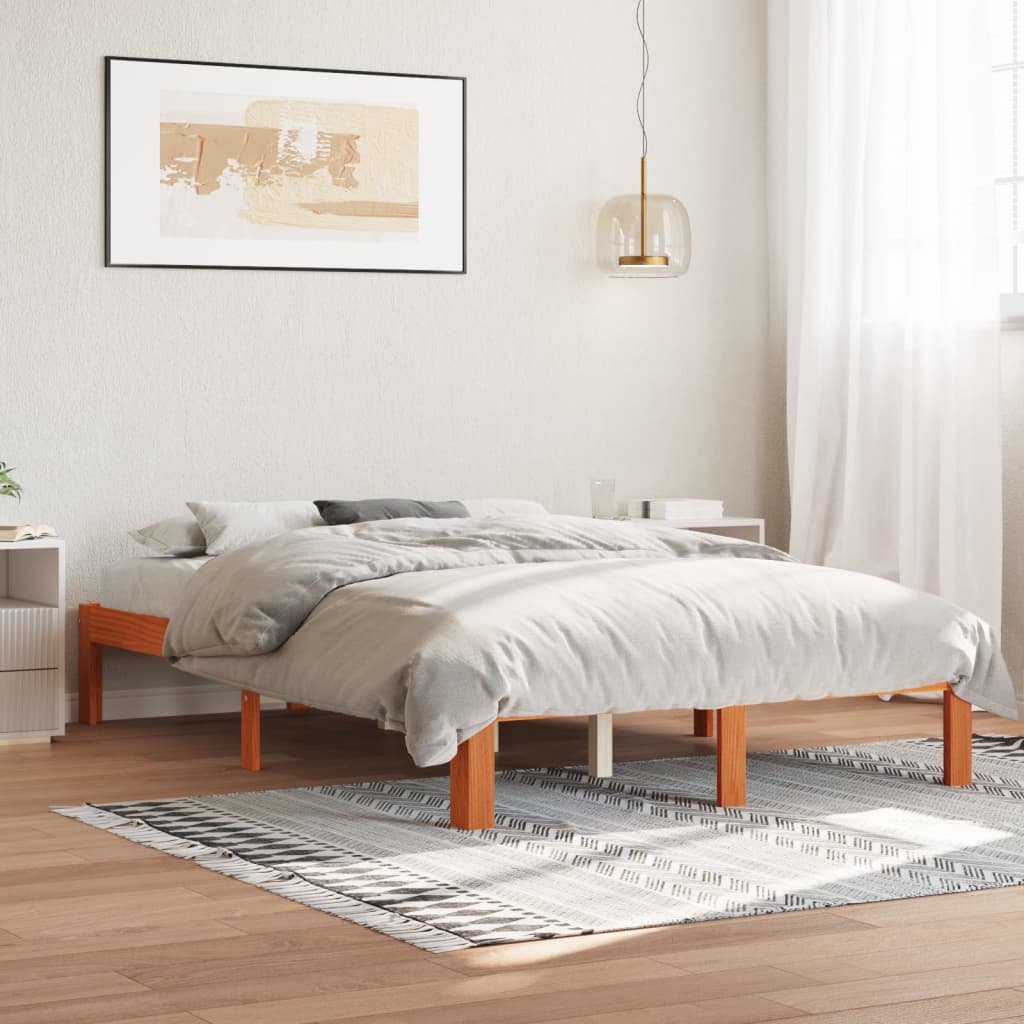 Bed Frame without Mattress Wax Brown 140x200 cm Solid Wood Pine