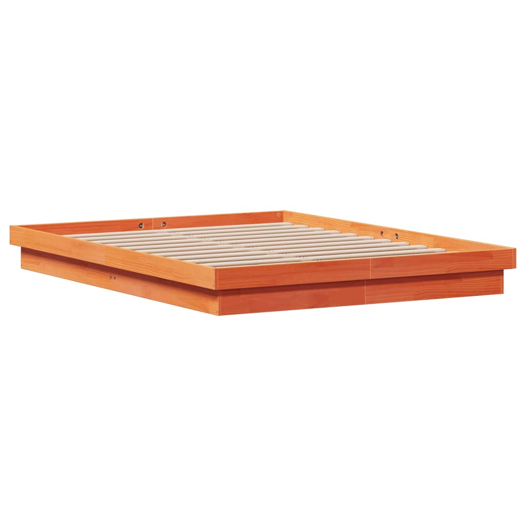 LED Bed Frame without Mattress Wax Brown 160x200 cm Solid Wood