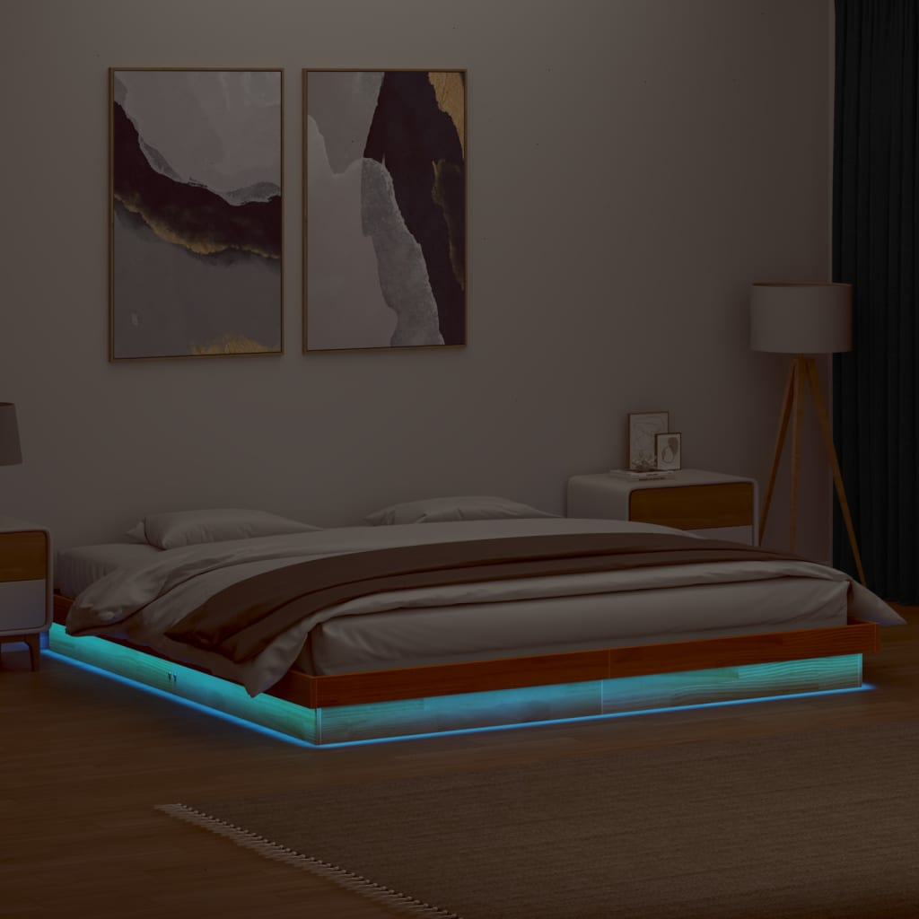 LED Bed Frame without Mattress Wax Brown 180x200 cm Super King Solid Wood
