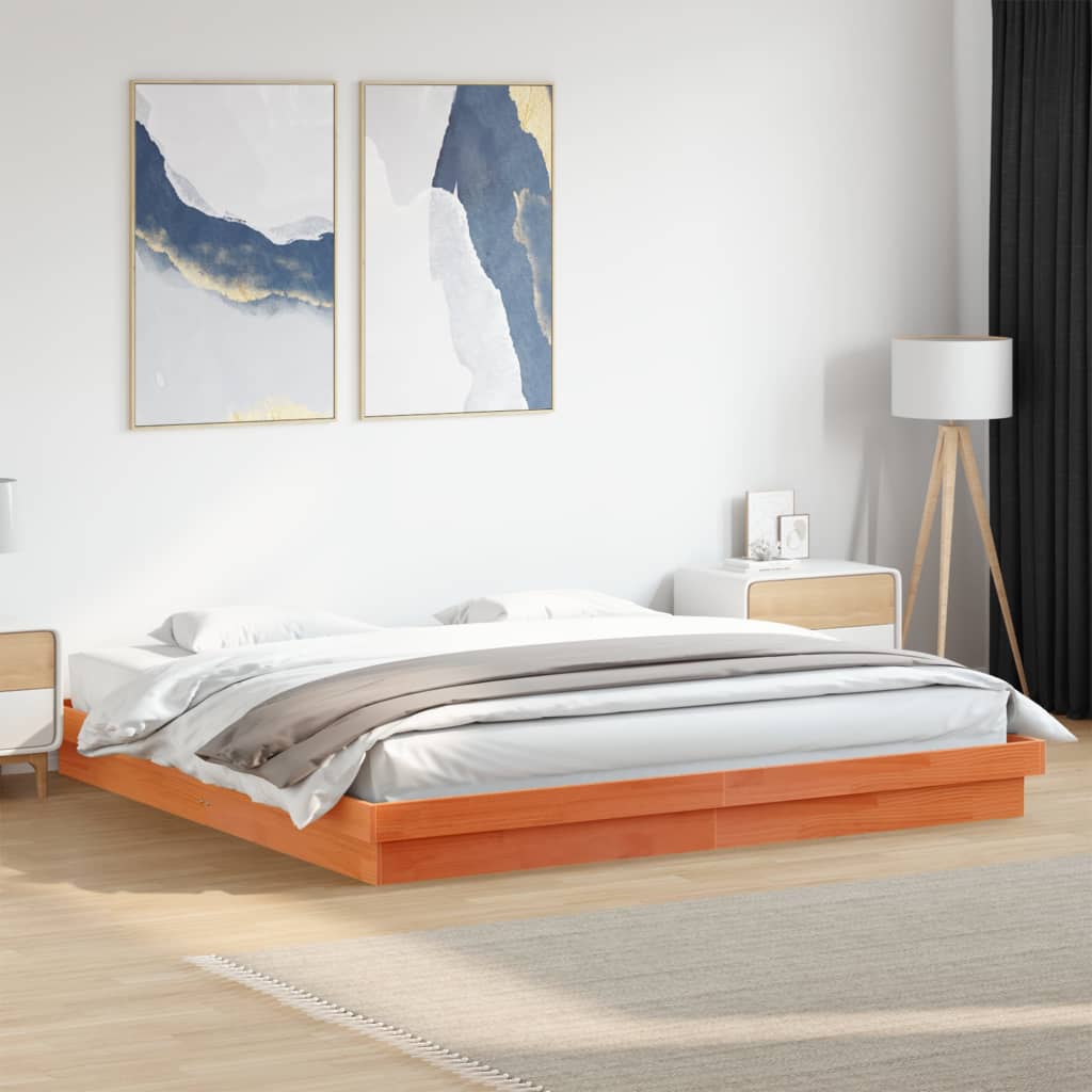 LED Bed Frame without Mattress Wax Brown 180x200 cm Super King Solid Wood
