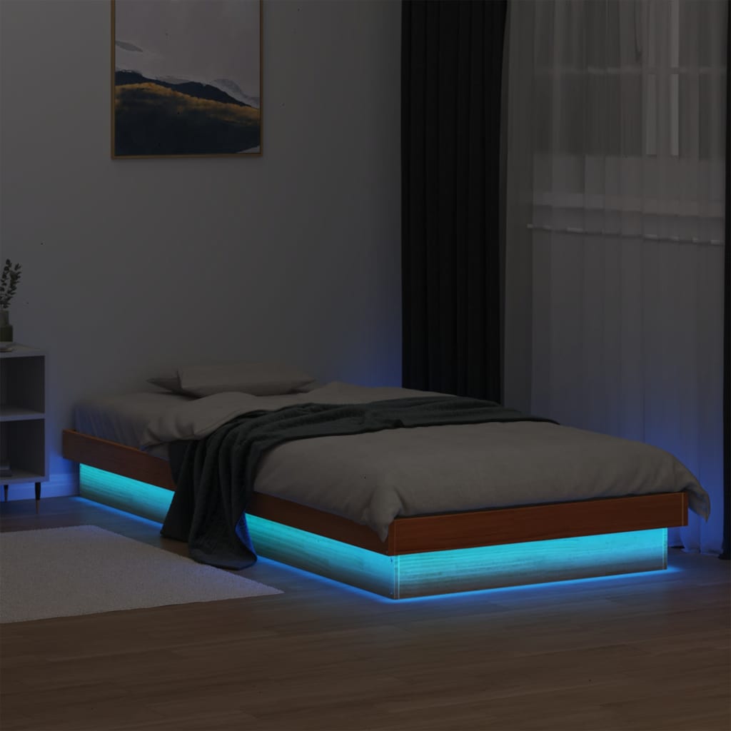 LED Bed Frame without Mattress Wax Brown 90x190 cm Single Solid Wood