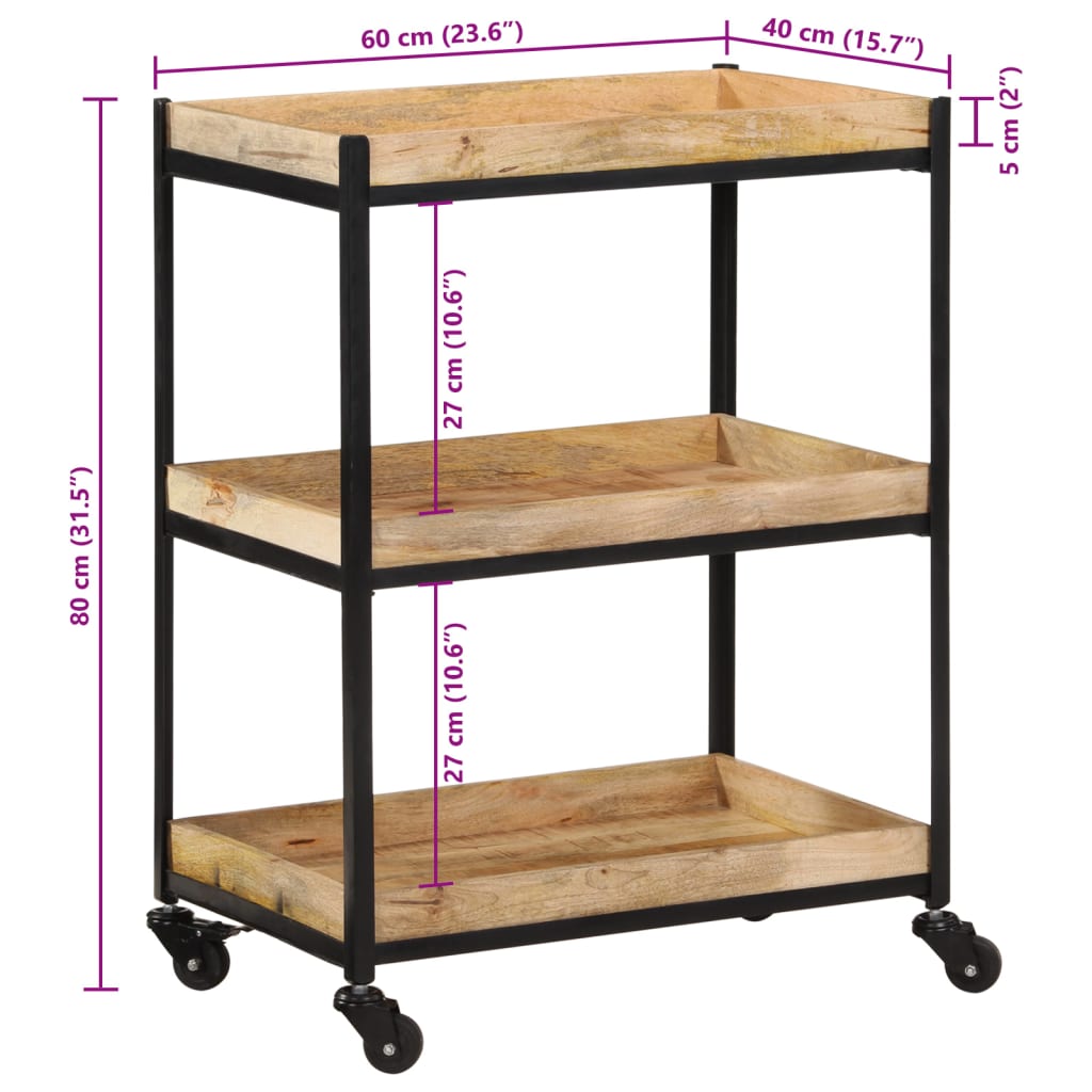 Kitchen Trolley 60x40x80 cm Solid Rough Wood Mango