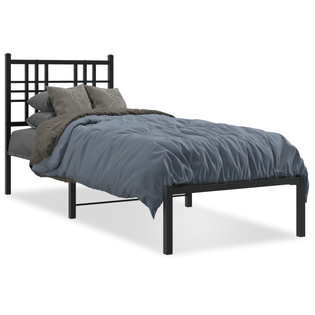 Metal Bed Frame without Mattress with Headboard Black 75x190cm