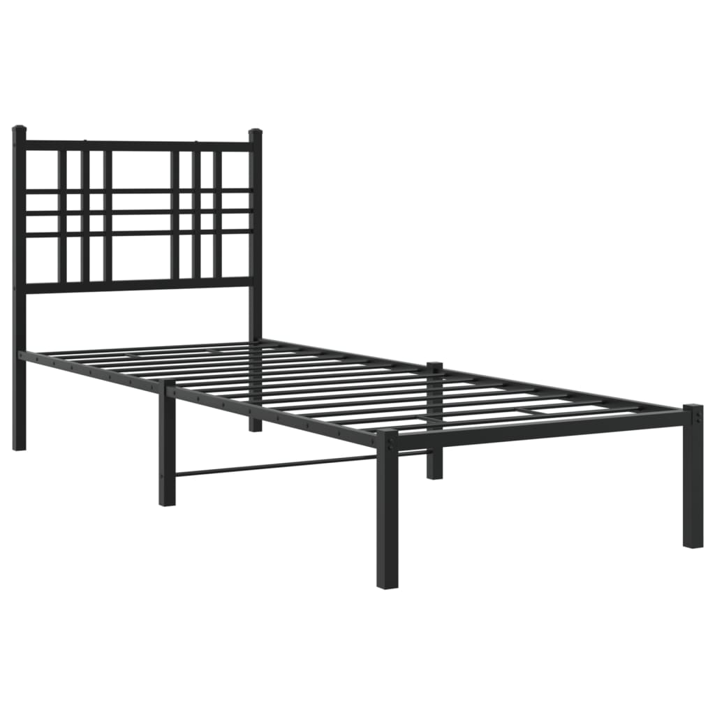 Metal Bed Frame without Mattress with Headboard Black 75x190cm