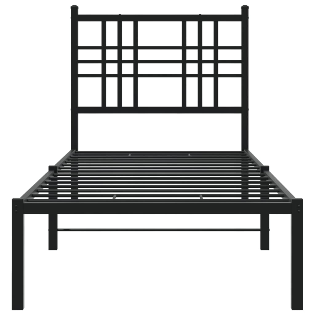 Metal Bed Frame without Mattress with Headboard Black 75x190cm