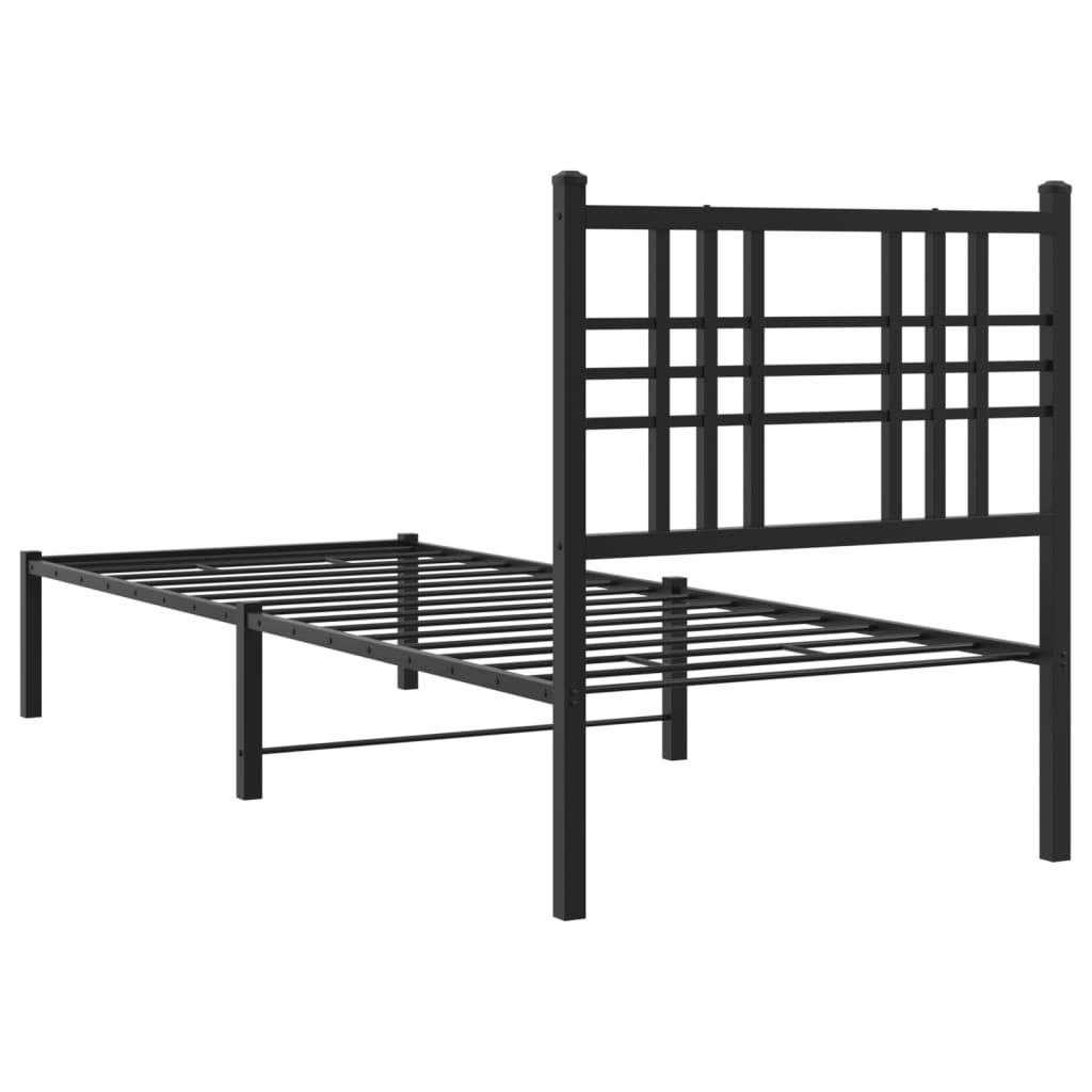 Metal Bed Frame without Mattress with Headboard Black 75x190cm