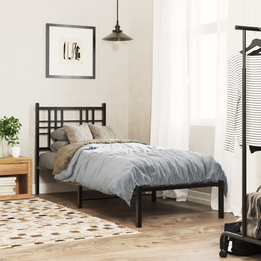 Metal Bed Frame without Mattress with Headboard Black 75x190cm