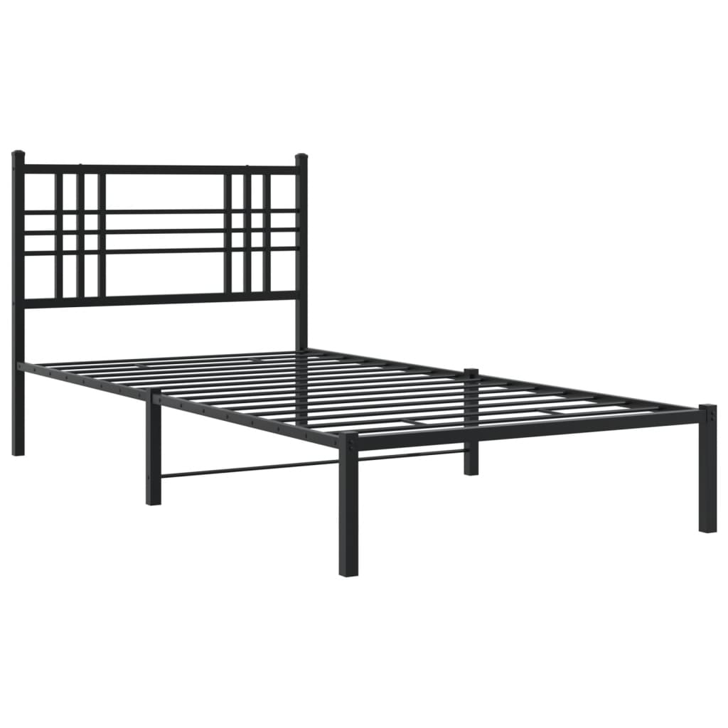 Metal Bed Frame without Mattress with Headboard Black 90x190cm