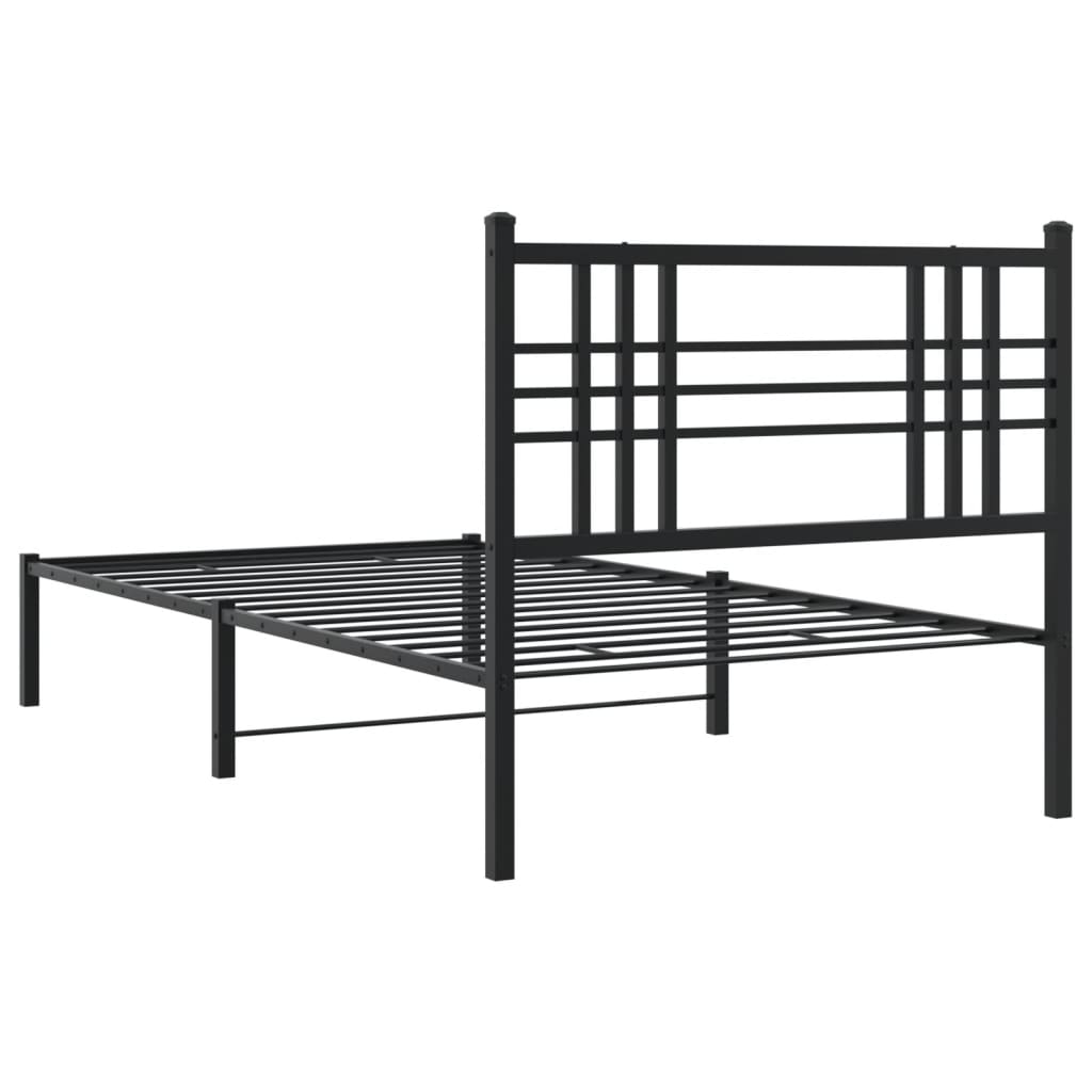 Metal Bed Frame without Mattress with Headboard Black 90x190cm