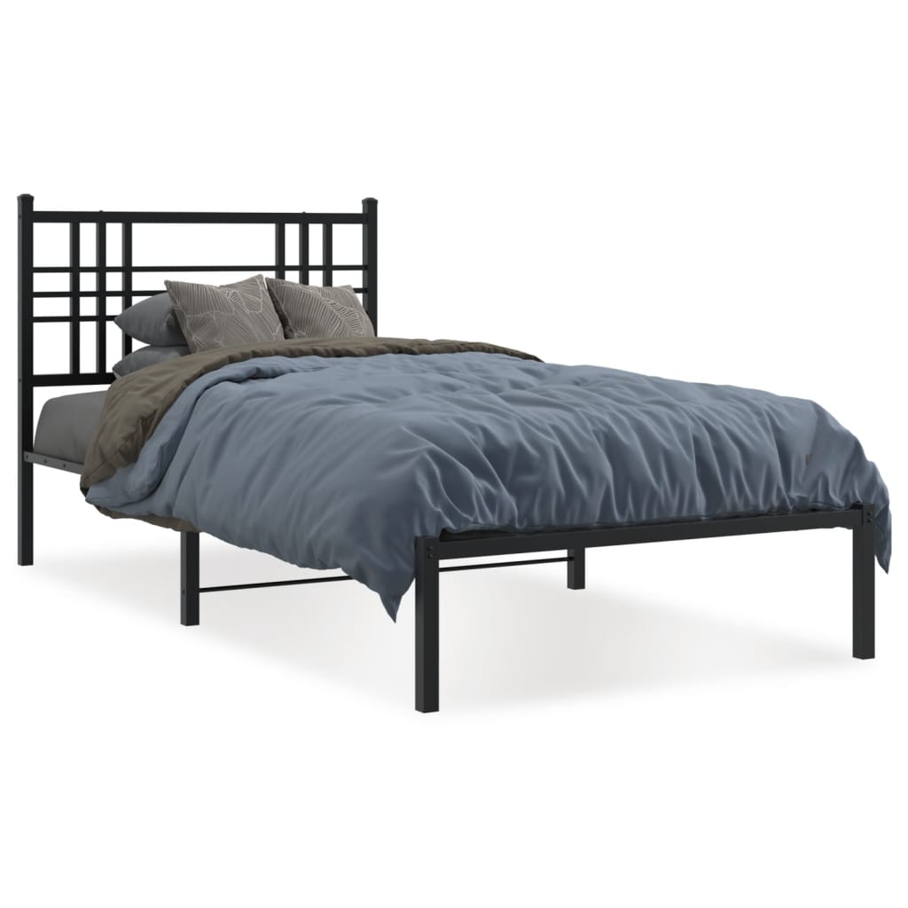 Metal Bed Frame without Mattress with Headboard Black 90x200cm