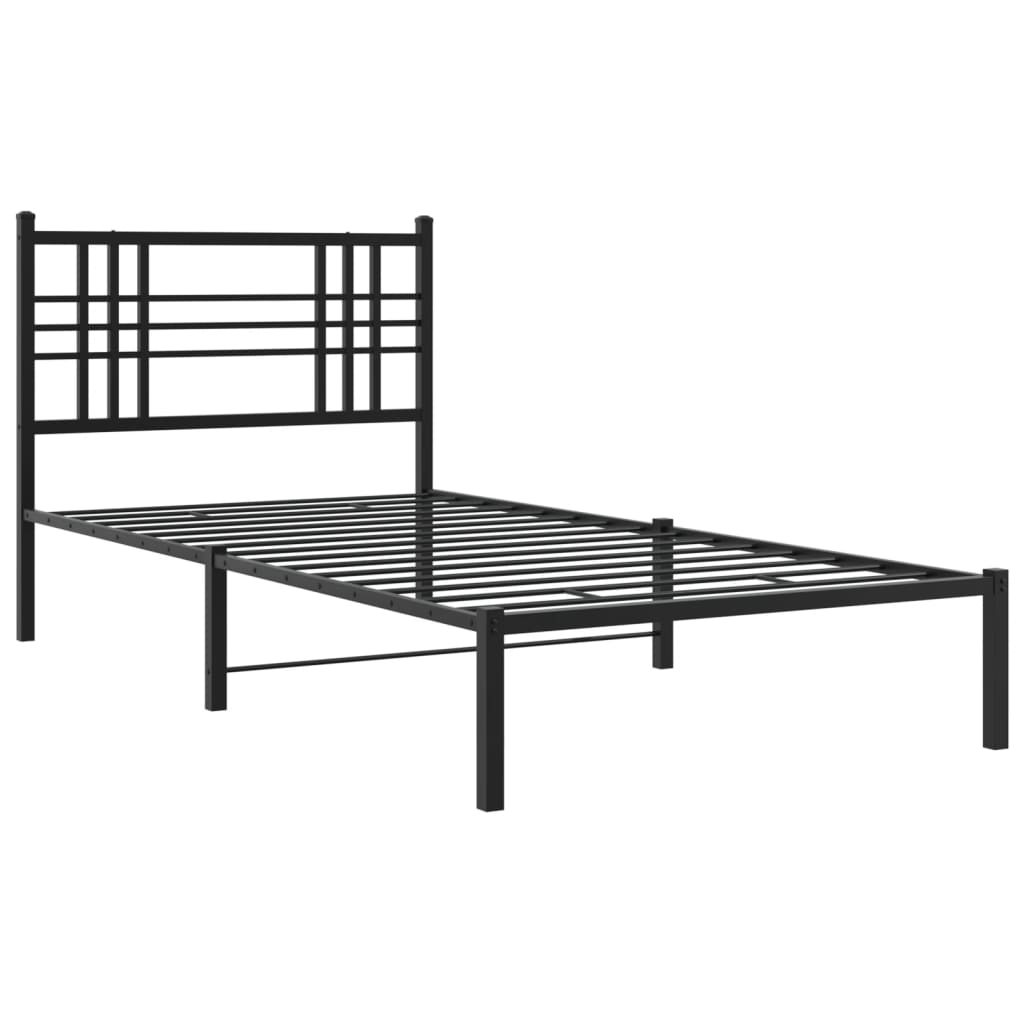 Metal Bed Frame without Mattress with Headboard Black 90x200cm