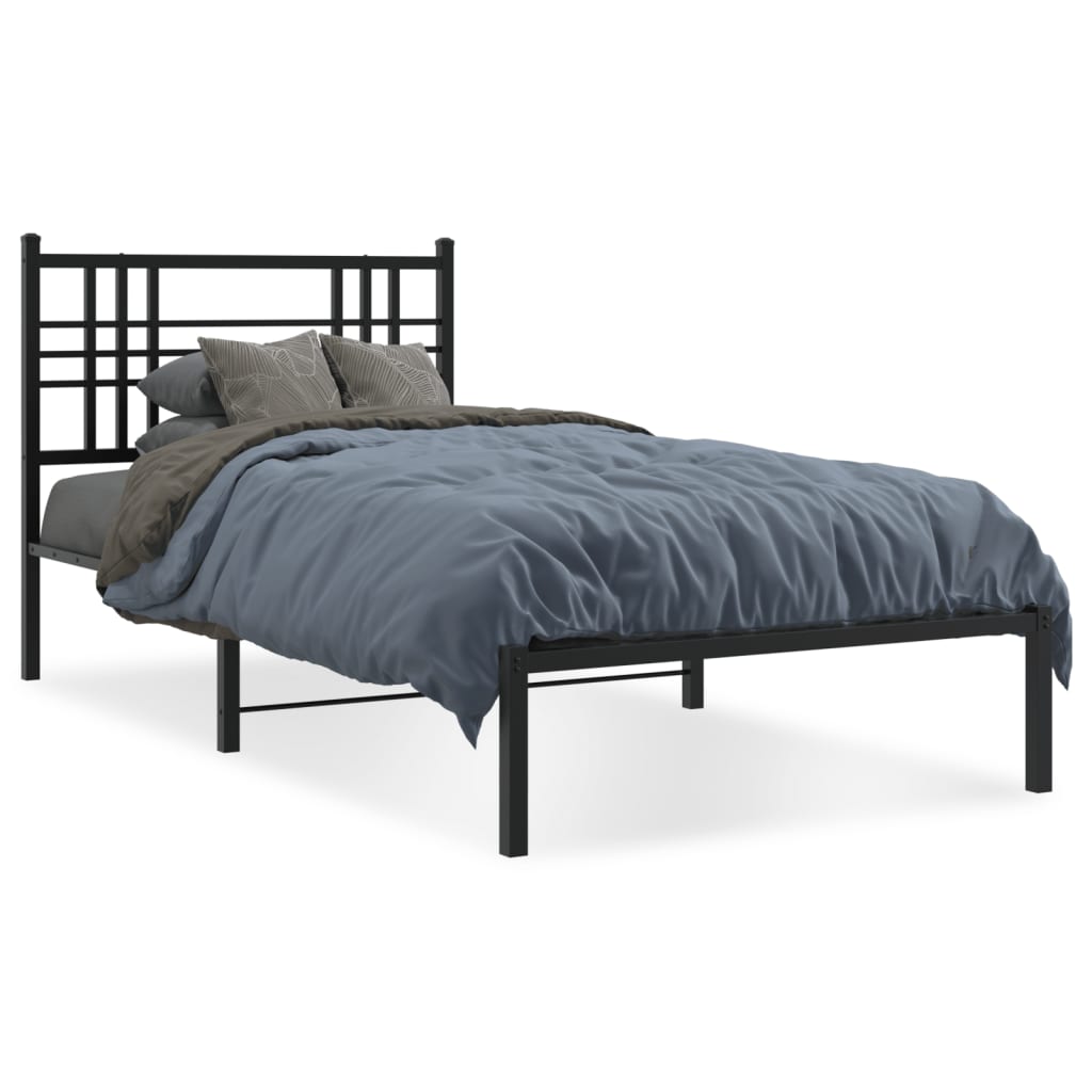 Metal Bed Frame without Mattress with Headboard Black 100x190cm