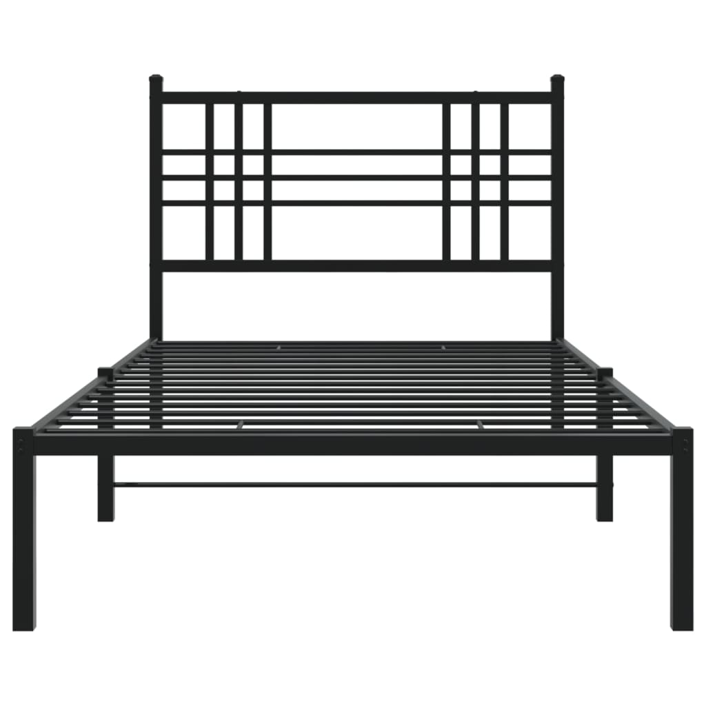 Metal Bed Frame without Mattress with Headboard Black 100x190cm