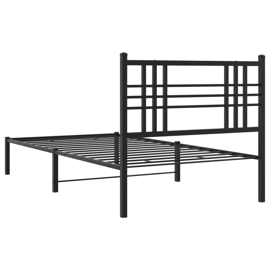 Metal Bed Frame without Mattress with Headboard Black 100x190cm