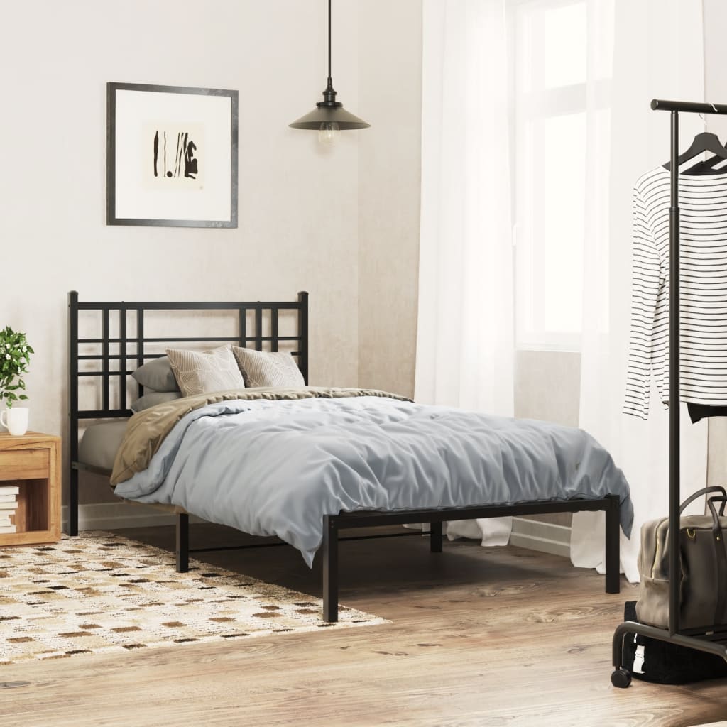 Metal Bed Frame without Mattress with Headboard Black 100x190cm