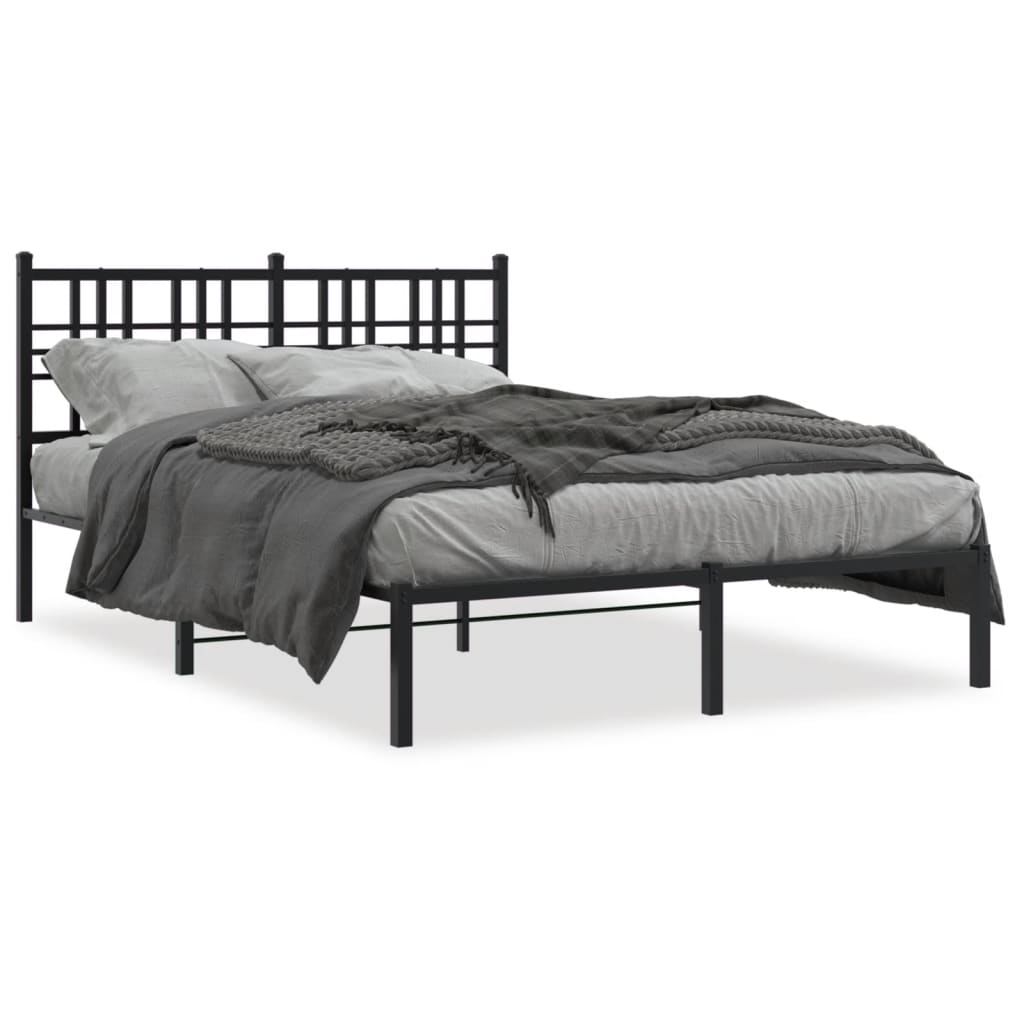 Metal Bed Frame without Mattress with Headboard Black 120x190cm