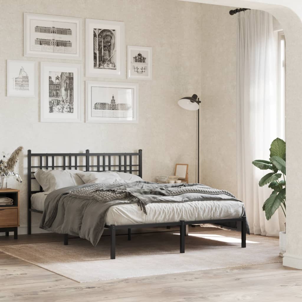 Metal Bed Frame without Mattress with Headboard Black 120x190cm