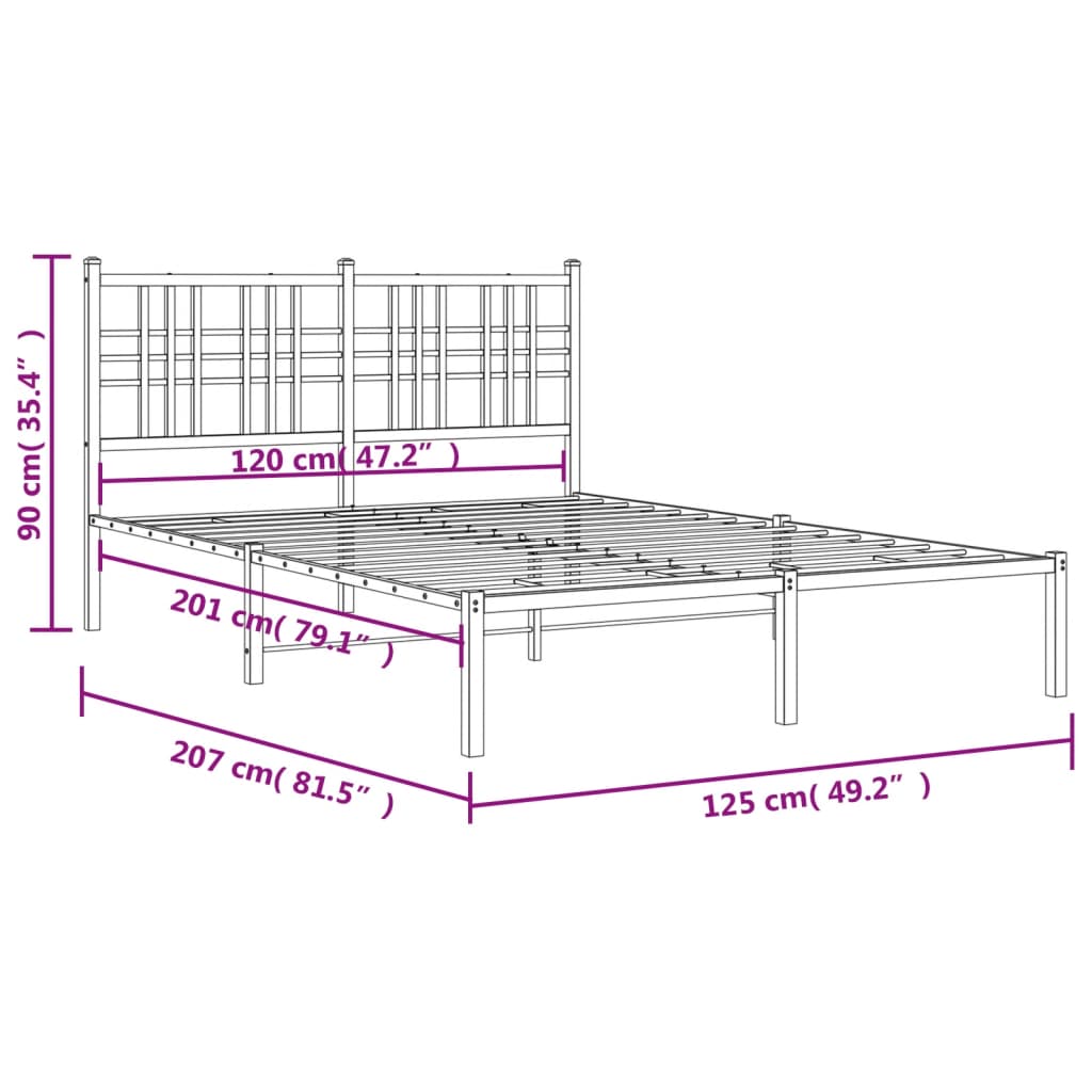 Metal Bed Frame without Mattress with Headboard Black 120x200cm