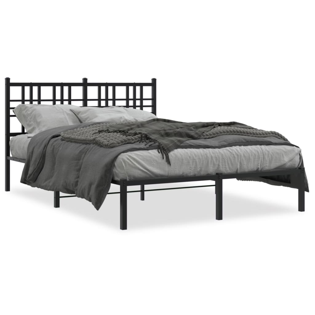Metal Bed Frame without Mattress with Headboard Black 135x190cm