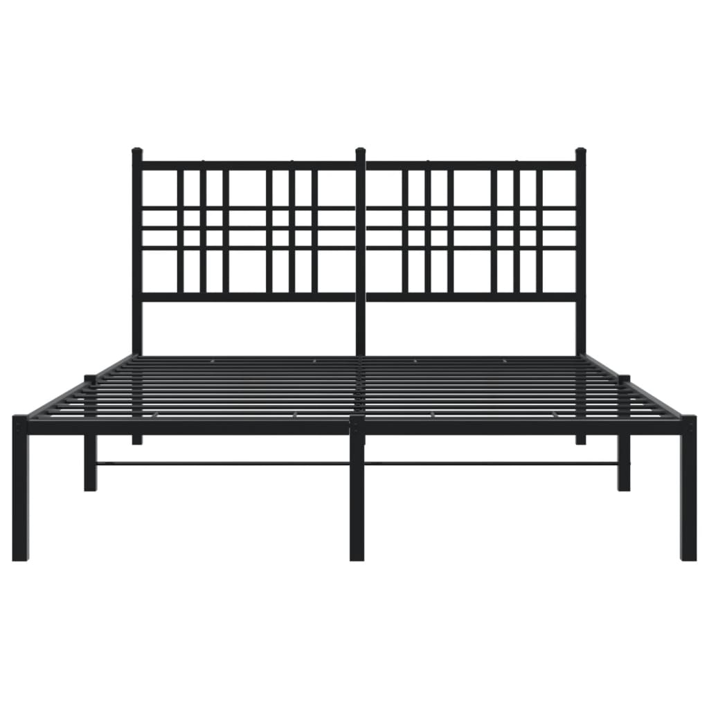 Metal Bed Frame without Mattress with Headboard Black 135x190cm