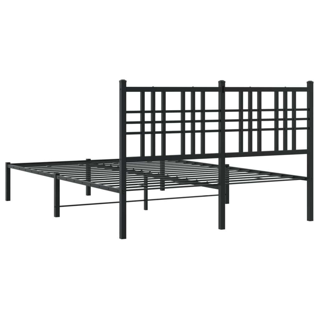 Metal Bed Frame without Mattress with Headboard Black 135x190cm