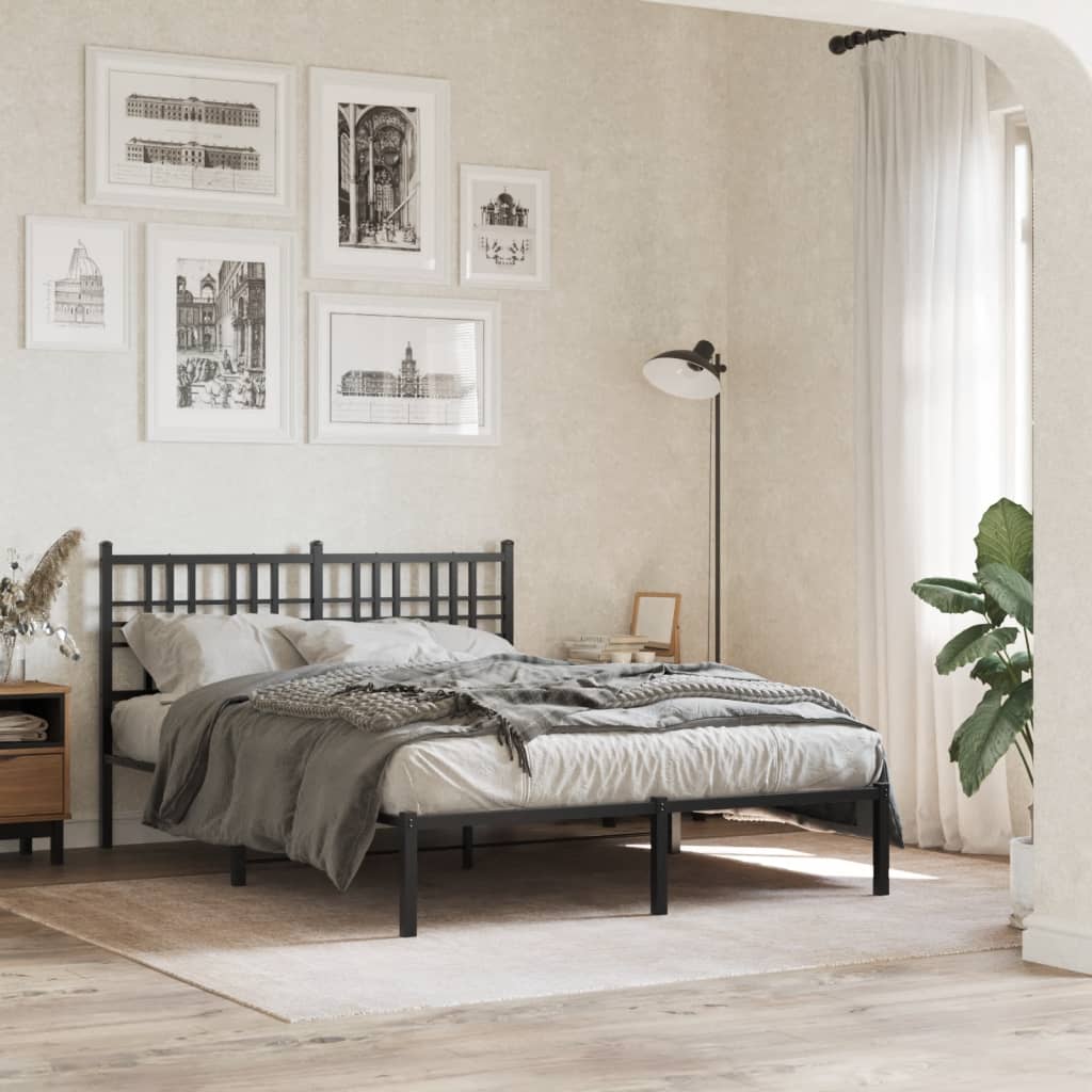 Metal Bed Frame without Mattress with Headboard Black 140x190cm
