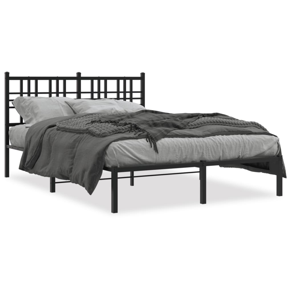 Metal Bed Frame without Mattress with Headboard Black 140x200cm