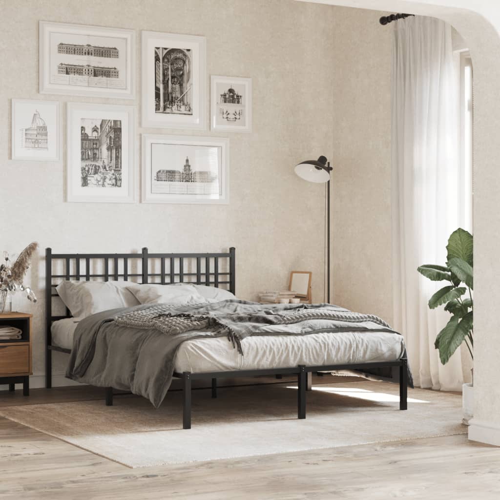 Metal Bed Frame without Mattress with Headboard Black 140x200cm