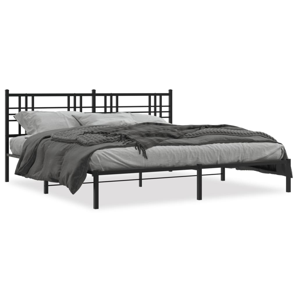 Metal Bed Frame without Mattress with Headboard Black 183x213cm
