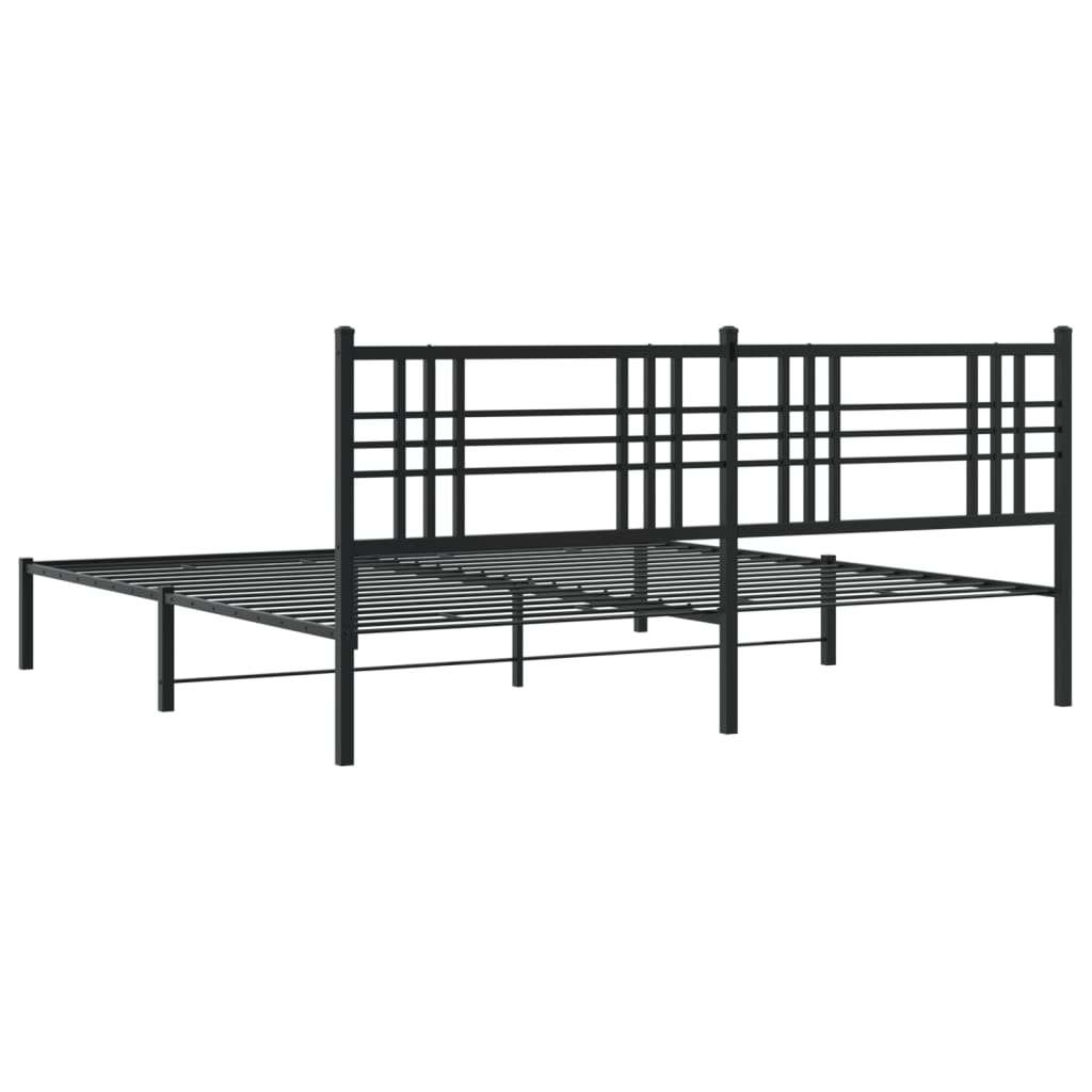 Metal Bed Frame without Mattress with Headboard Black 183x213cm