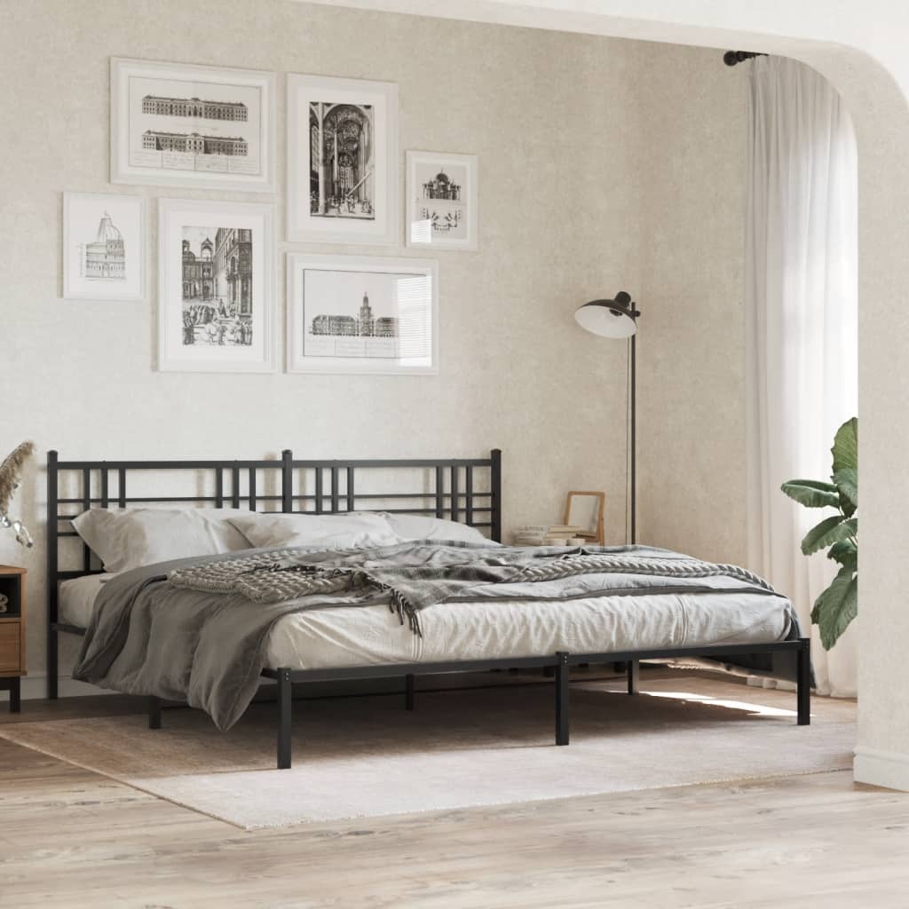 Metal Bed Frame without Mattress with Headboard Black 183x213cm