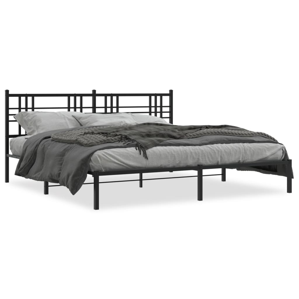 Metal Bed Frame without Mattress with Headboard Black 193x203cm