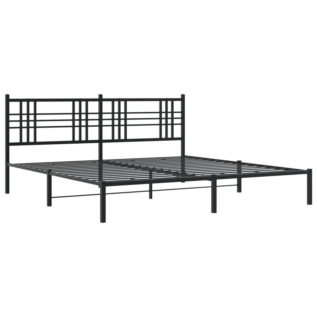 Metal Bed Frame without Mattress with Headboard Black 193x203cm