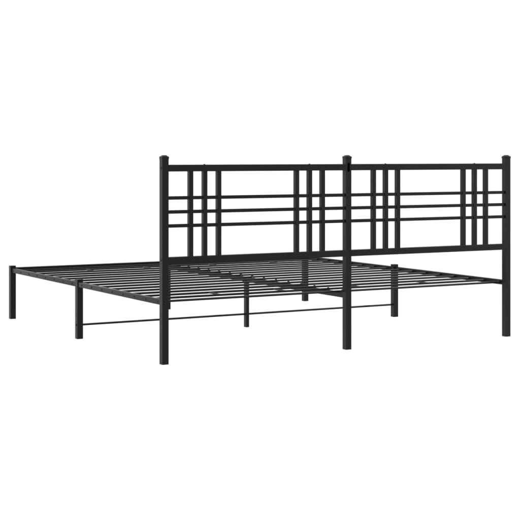 Metal Bed Frame without Mattress with Headboard Black 193x203cm