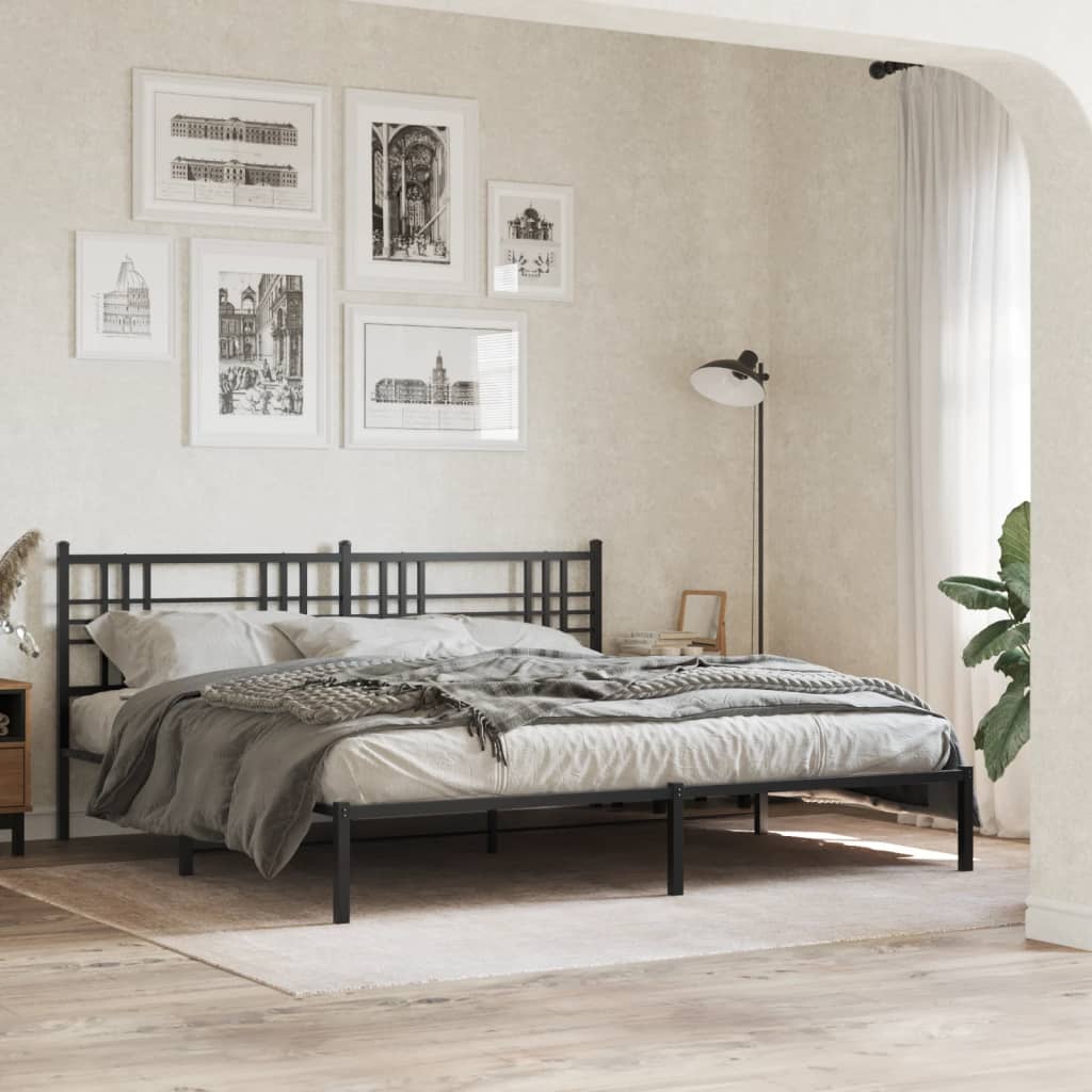 Metal Bed Frame without Mattress with Headboard Black 193x203cm