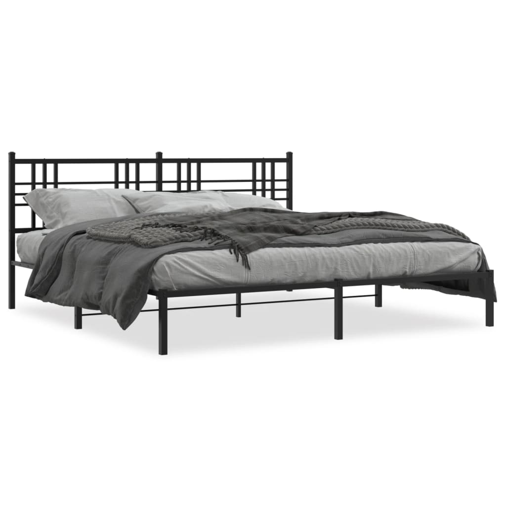 Metal Bed Frame without Mattress with Headboard Black 200x200cm