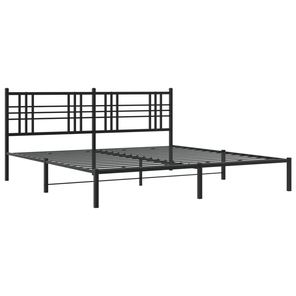 Metal Bed Frame without Mattress with Headboard Black 200x200cm