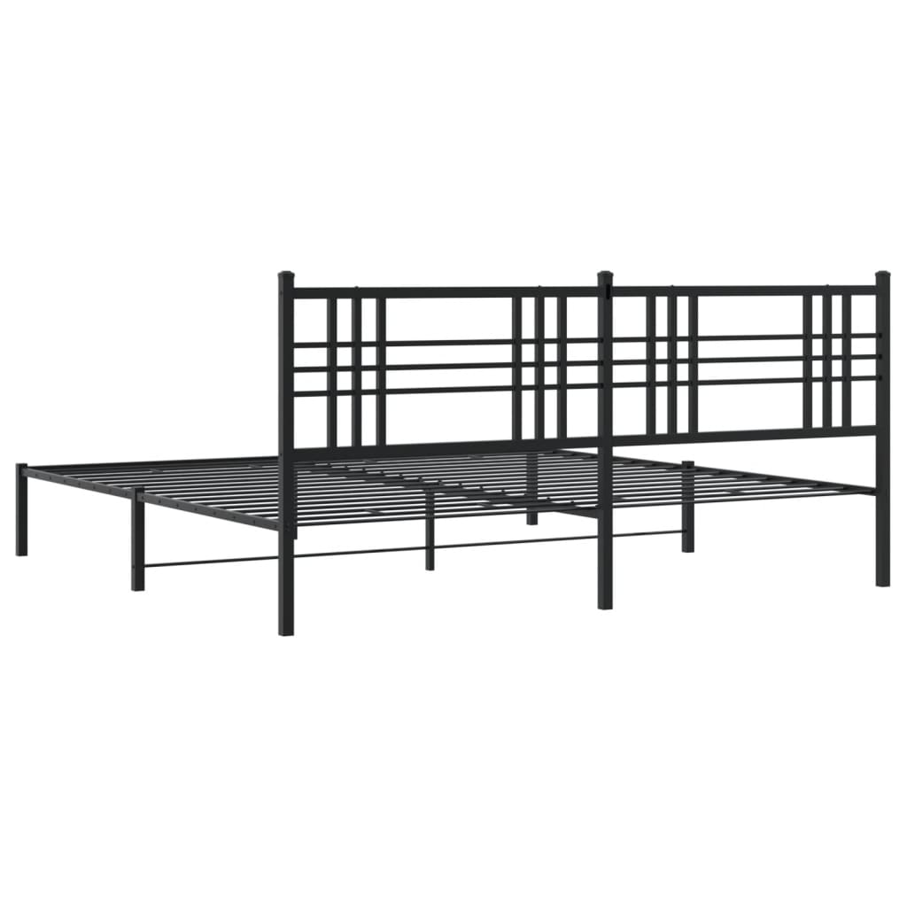Metal Bed Frame without Mattress with Headboard Black 200x200cm