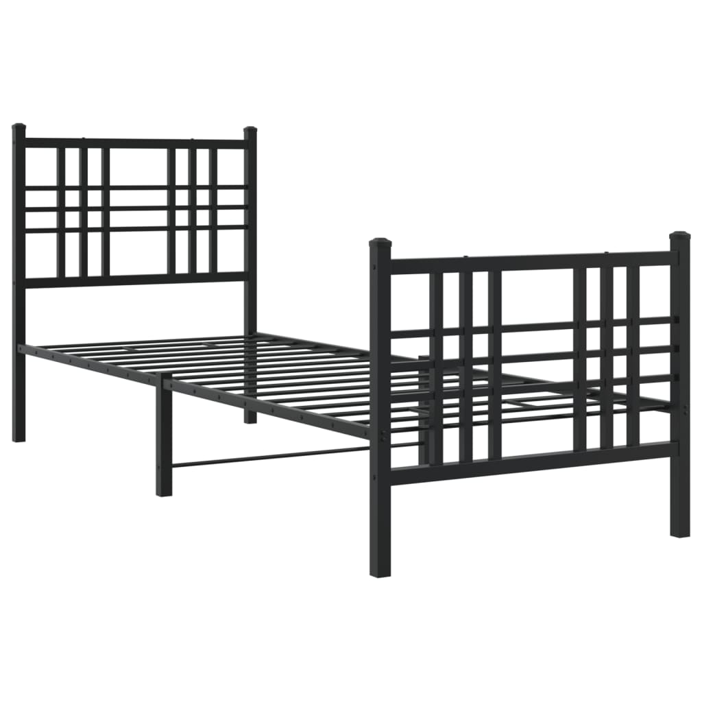Metal Bed Frame without Mattress with Footboard Black 75x190cm