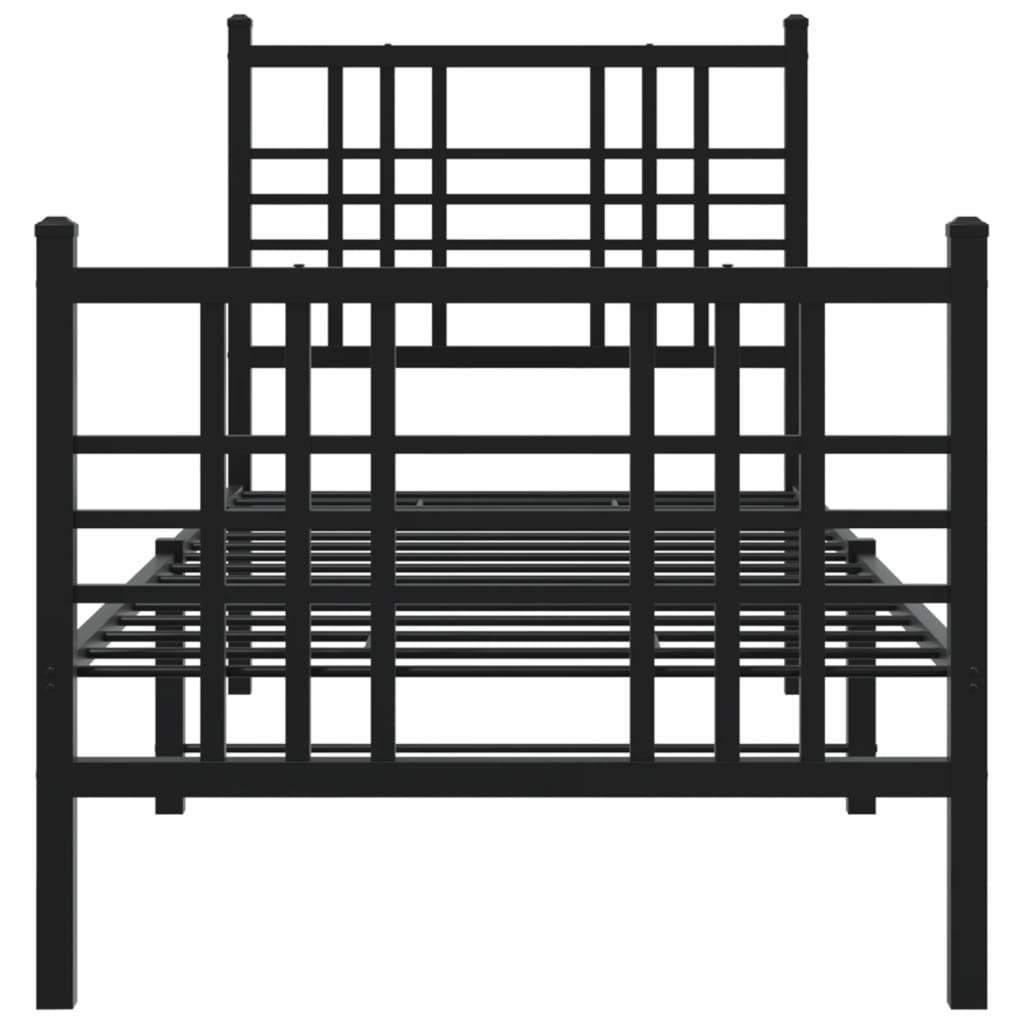 Metal Bed Frame without Mattress with Footboard Black 75x190cm