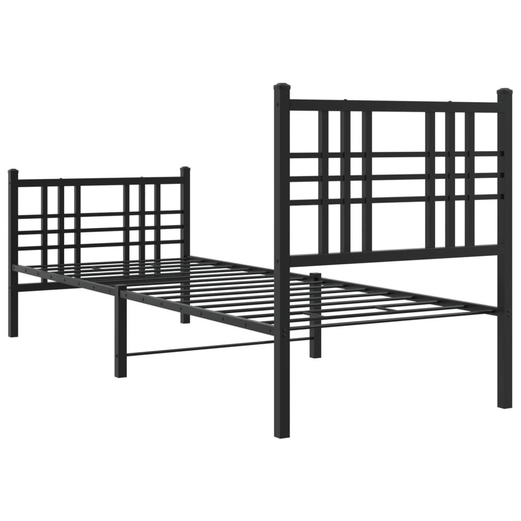 Metal Bed Frame without Mattress with Footboard Black 75x190cm
