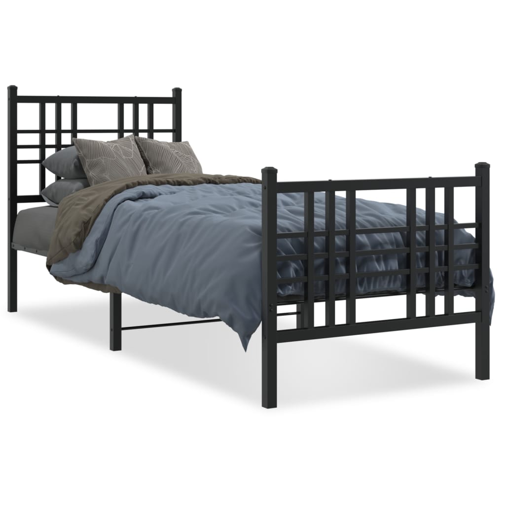Metal Bed Frame without Mattress with Footboard Black 80x200cm